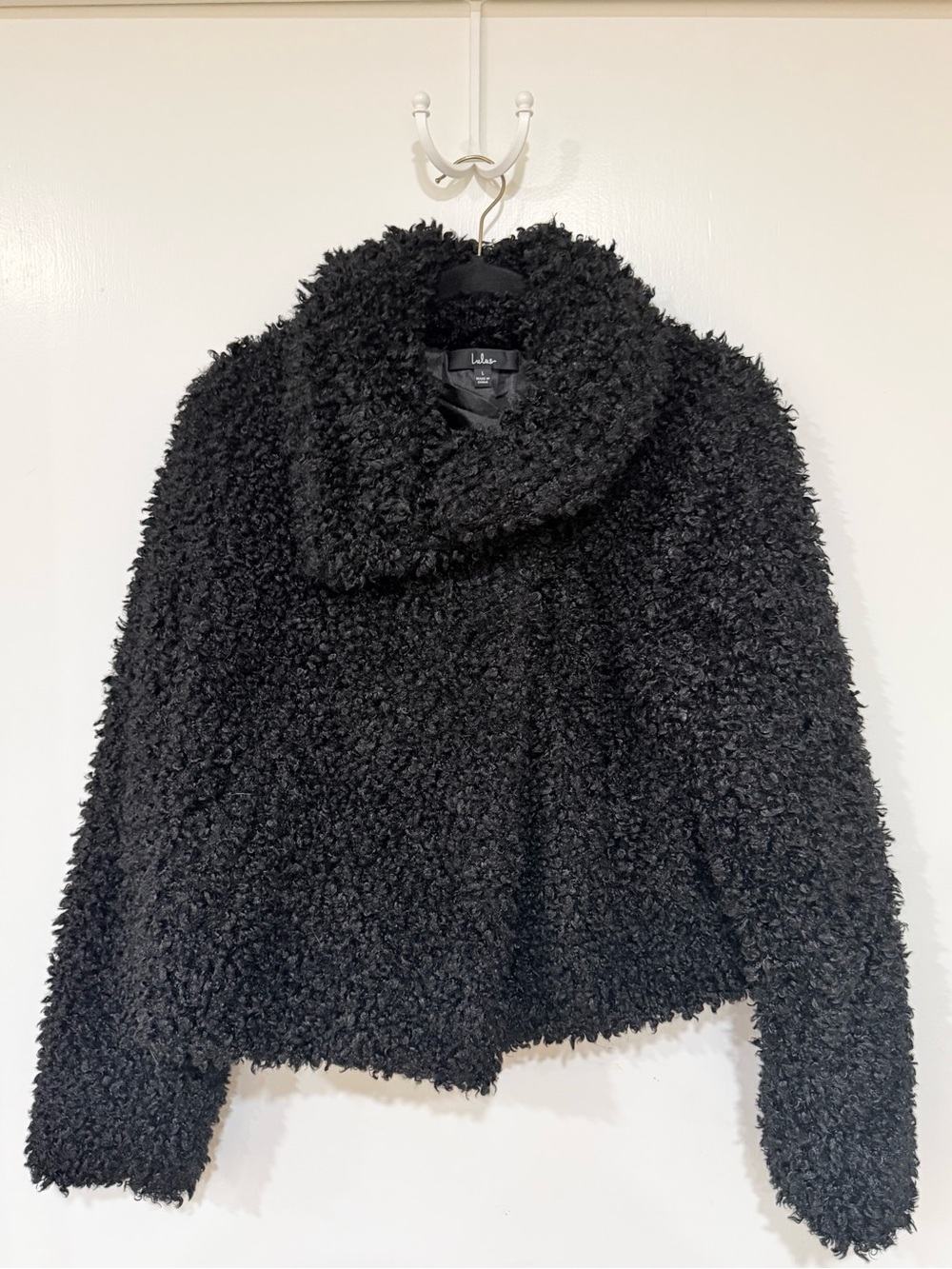 Lulu's Black Teddy Faux-Shearling Hooded Jacket